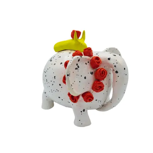 Olifant met muis (wit/rood/geel/zwart)